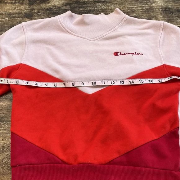 Champion chevron striped mock turtleneck sweatshirt pink orange crop size xs - Picture 9 of 9